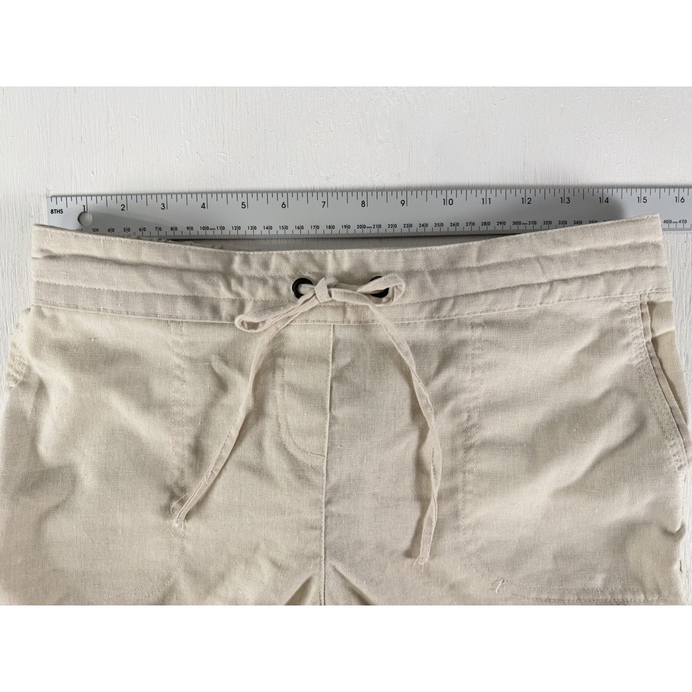 Per Se Shorts Ivory Tan‎ Linen Blend Women's Size Small Tie Elastic Coastal - Picture 8 of 13